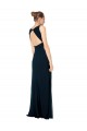 Online Verde Midnight línea A Cuello en V Gasa Largo Vestidos de dama de honor