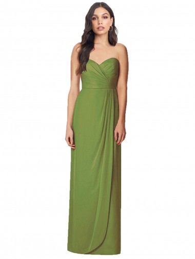 Online Verde Oliva Trompeta Cuello de Corazón Sin tirantes Gasa Largo Vestidos de dama de honor