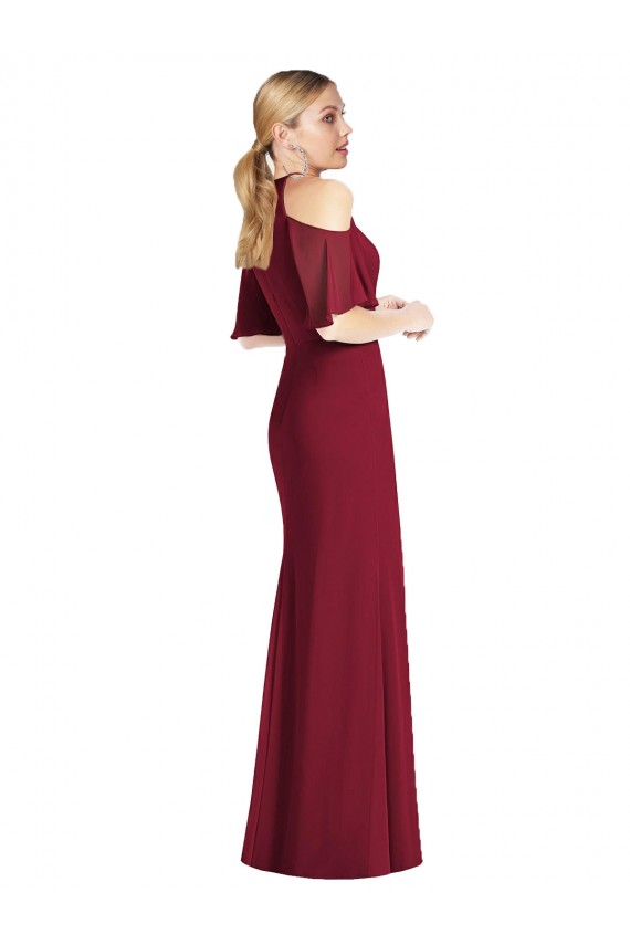 Online Verde Salvia Sirena Halter Gasa Largo Vestidos de dama de honor