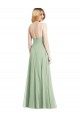 Online Verde Salvia Trompeta Tirantes espagueti Cuadrado Gasa Largo Formales Vestidos de dama de honor / Vestidos de noche