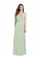 Online Verde Salvia Trompeta Tirantes espagueti Cuello en V Gasa Largo Vestidos de dama de honor