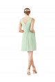 Online Verde Salvia línea A Cuello en V Gasa Corto Vestidos de dama de honor / Vestidos de cóctel