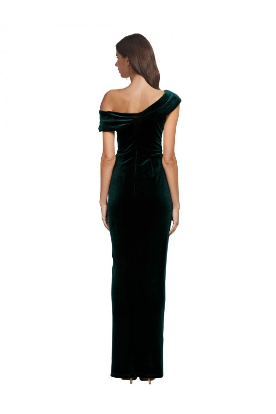 Online Verde oscuro Cubierta Hombros Descubiertos Terciopelo Elástico Largo Asimétrico Formales Vestidos de dama de honor / Vestidos de fiesta