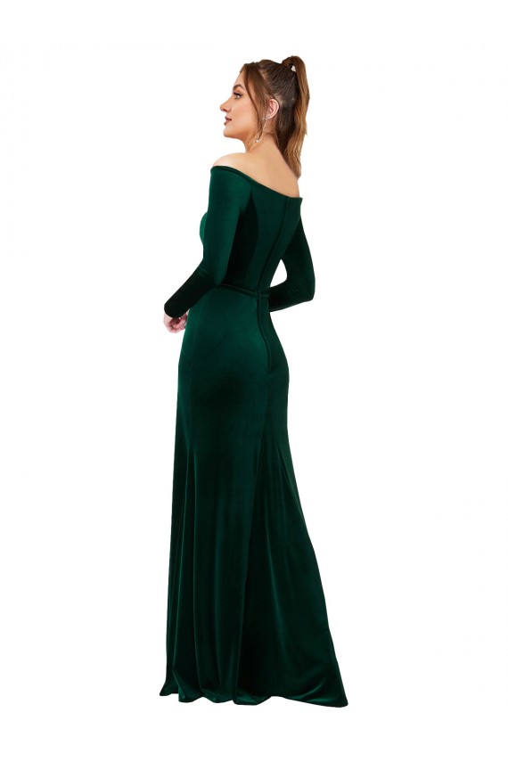 Online Verde oscuro Cubierta Hombros Descubiertos Terciopelo Elástico Largo Formales Vestidos de dama de honor / Vestidos de fiesta