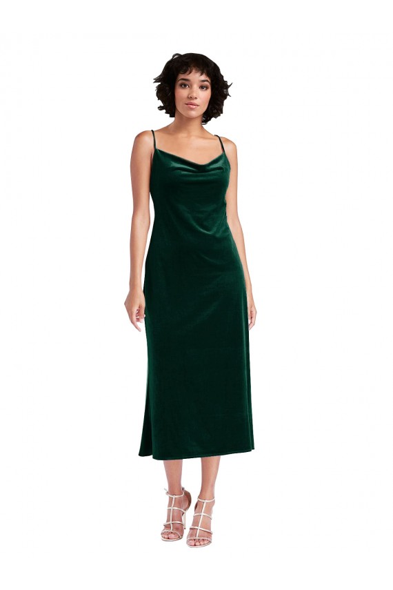 Online Verde oscuro Cubierta Midi Terciopelo Elástico Corto Formales Vestidos de dama de honor / Vestidos de fiesta / Vestidos de cóctel