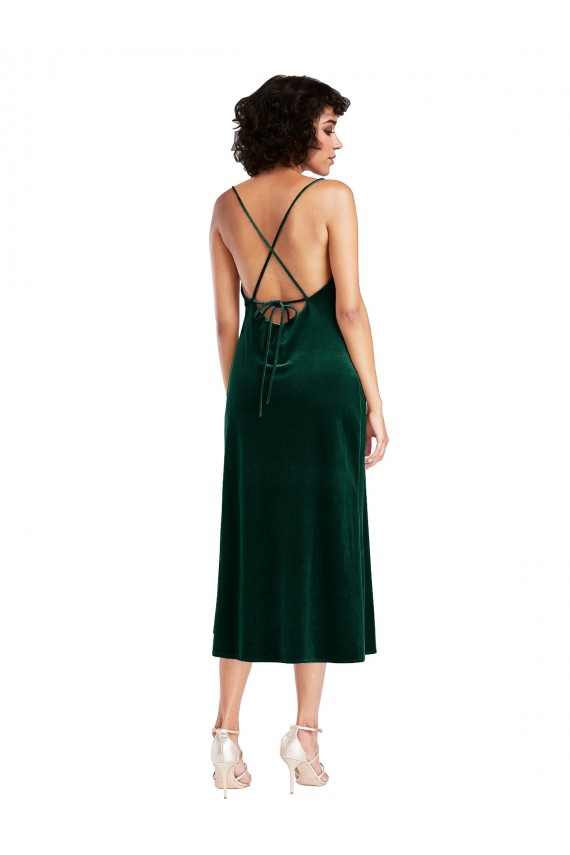 Online Verde oscuro Cubierta Midi Terciopelo Elástico Corto Formales Vestidos de dama de honor / Vestidos de fiesta / Vestidos de cóctel