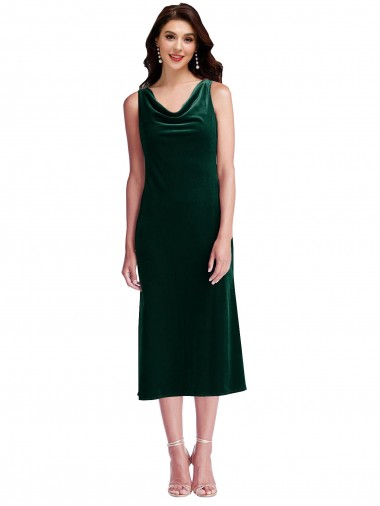 Online Verde oscuro Cubierta Midi Terciopelo Elástico Corto Vestidos de dama de honor / Vestidos de fiesta / Vestidos de cóctel