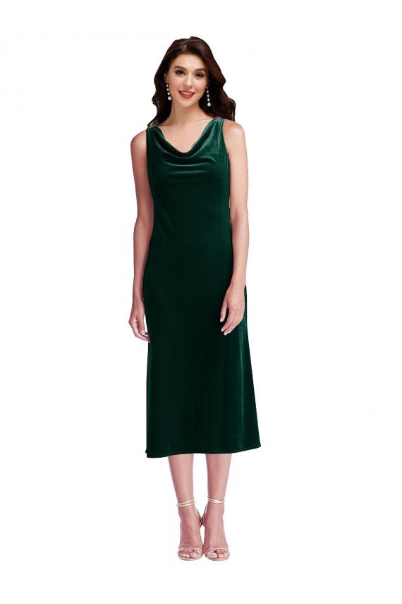 Online Verde oscuro Cubierta Midi Terciopelo Elástico Corto Vestidos de dama de honor / Vestidos de fiesta / Vestidos de cóctel