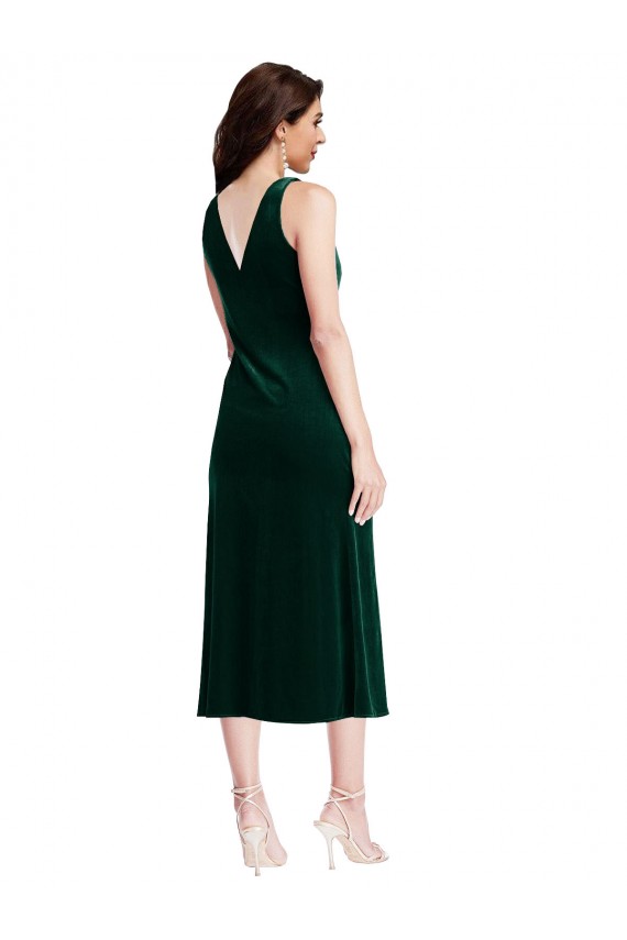 Online Verde oscuro Cubierta Midi Terciopelo Elástico Corto Vestidos de dama de honor / Vestidos de fiesta / Vestidos de cóctel