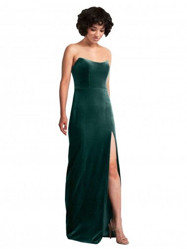 Online Verde oscuro Cubierta Sin tirantes Terciopelo Elástico Largo Formales Vestidos de dama de honor / Vestidos de fiesta