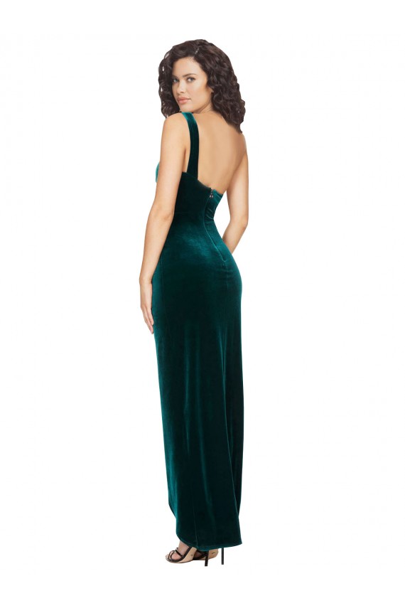 Online Verde oscuro Cubierta Un Hombre Terciopelo Elástico Largo Asimétrico Vestidos de dama de honor / Vestidos de fiesta