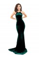 Online Verde oscuro Sirena Cuello Alto Barrer tren Terciopelo Elástico Largo Formales Vestidos de dama de honor / Vestidos de fiesta