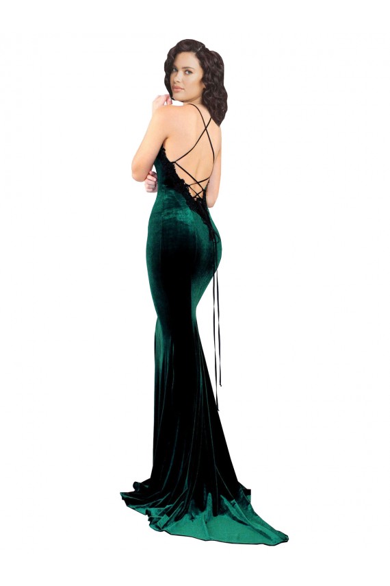 Online Verde oscuro Sirena Cuello Alto Barrer tren Terciopelo Elástico Largo Formales Vestidos de dama de honor / Vestidos de fiesta