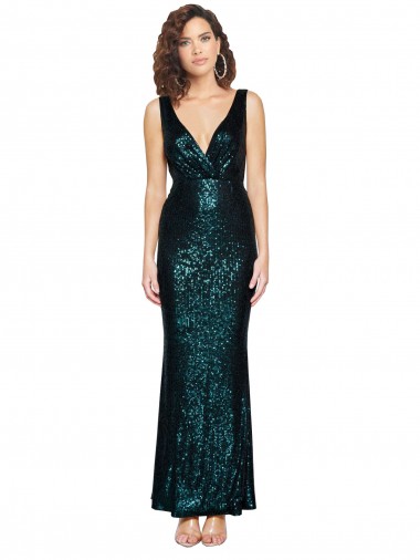Online Verde oscuro Sirena Cuello en V Lentejuela Largo Formales Vestidos de dama de honor / Vestidos de fiesta