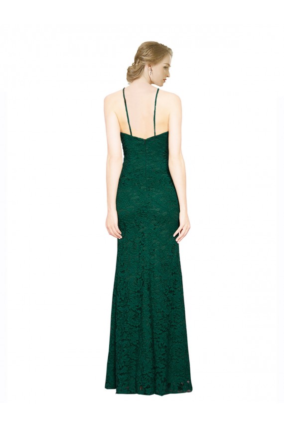 Online Verde oscuro Sirena Halter Cuello Alto Encaje Largo Vestidos de dama de honor / Vestidos de fiesta