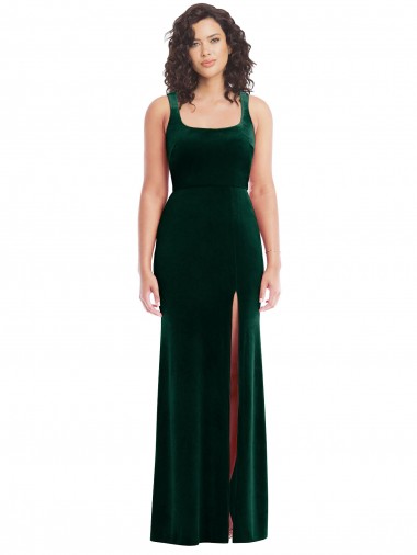 Online Verde oscuro Trompeta Cuadrado Terciopelo Elástico Largo Vestidos de dama de honor / Vestidos de fiesta