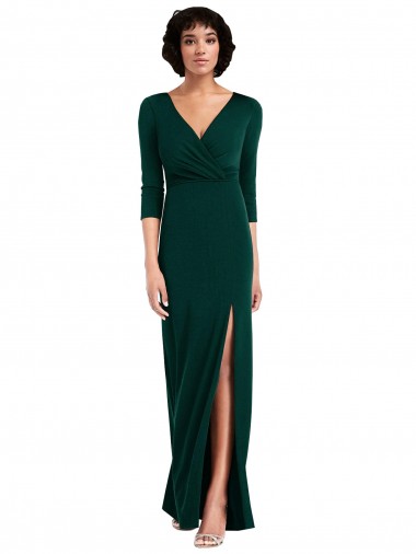 Online Verde oscuro Trompeta Cuello en V Spandex Largo Formales Vestidos de dama de honor / Vestidos de fiesta