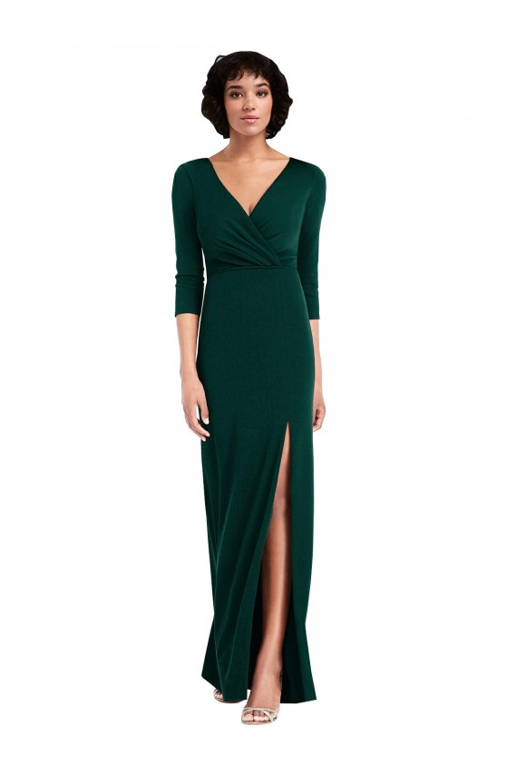 Online Verde oscuro Trompeta Cuello en V Spandex Largo Formales Vestidos de dama de honor / Vestidos de fiesta