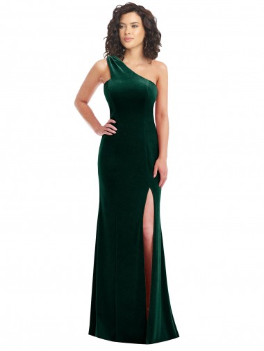 Online Verde oscuro Trompeta Un Hombre Terciopelo Elástico Largo Vestidos de dama de honor / Vestidos de fiesta