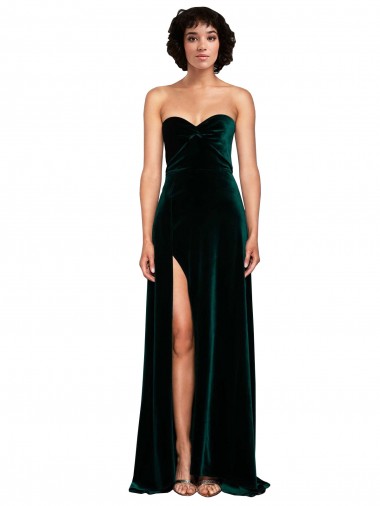 Online Verde oscuro línea A Cuello de Corazón Barrer tren Terciopelo Elástico Largo Vestidos de dama de honor / Vestidos de fiesta