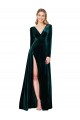 Online Verde oscuro línea A Cuello en V Barrer tren Terciopelo Elástico Largo Formales Vestidos de dama de honor / Vestidos de fiesta