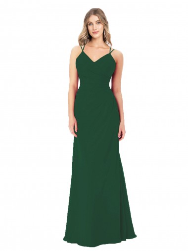 Online Verde oscuro línea A Cuello en V Cuello de Corazón Gasa Largo Vestidos de dama de honor