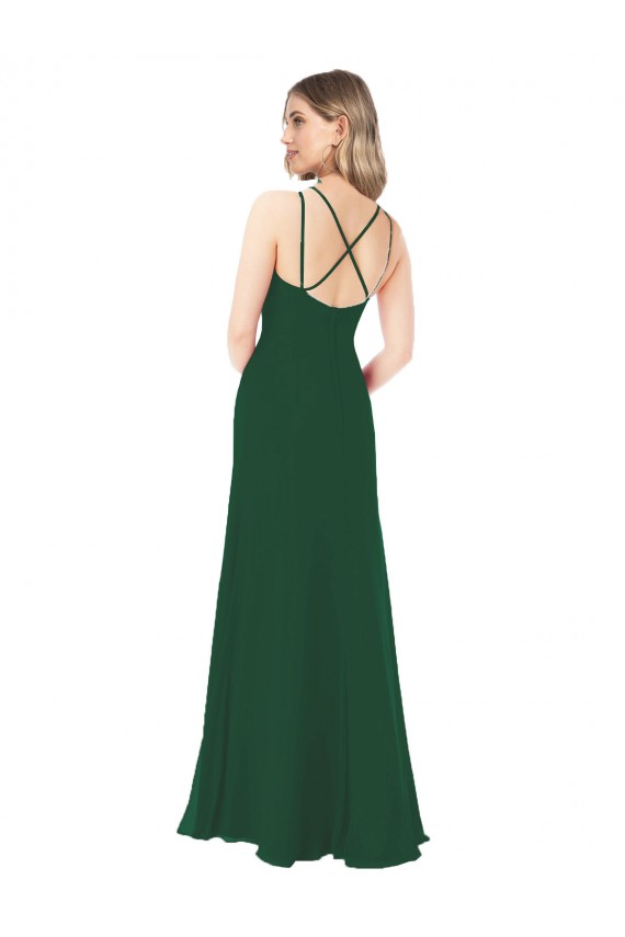 Online Verde oscuro línea A Cuello en V Cuello de Corazón Gasa Largo Vestidos de dama de honor