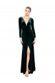 Online Verde oscuro línea A Cuello en V Terciopelo Elástico Largo Vestidos de dama de honor / Vestidos de fiesta