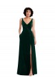 Online Verde oscuro línea A Cuello en V Terciopelo Elástico Largo Vestidos de dama de honor / Vestidos de fiesta