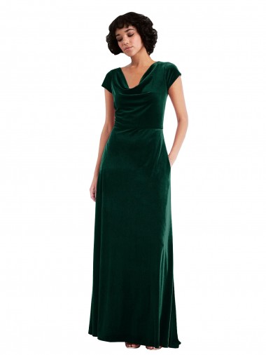 Online Verde oscuro línea A Terciopelo Elástico Largo Vestidos de dama de honor / Vestidos de fiesta