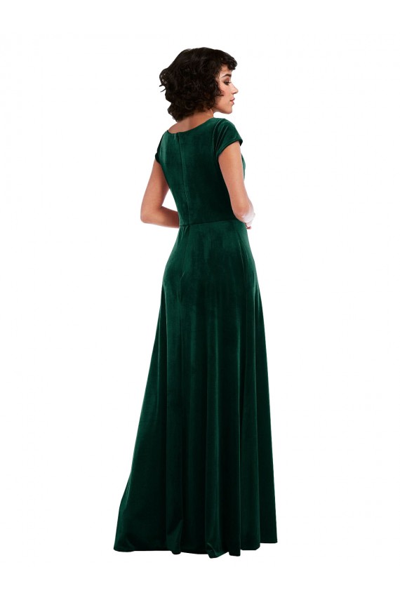 Online Verde oscuro línea A Terciopelo Elástico Largo Vestidos de dama de honor / Vestidos de fiesta