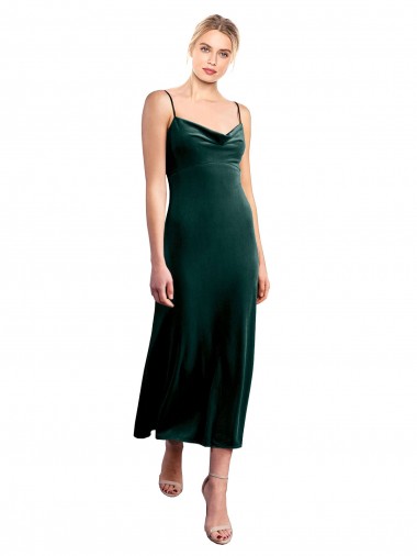 Online Verde oscuro línea A Tirantes espagueti Midi Terciopelo Elástico Corto Vestidos de dama de honor / Vestidos de fiesta / Vestidos de cóctel