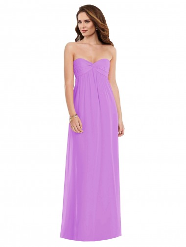 Online Violeta línea A Cuello de Corazón Gasa Largo Vestidos de dama de honor