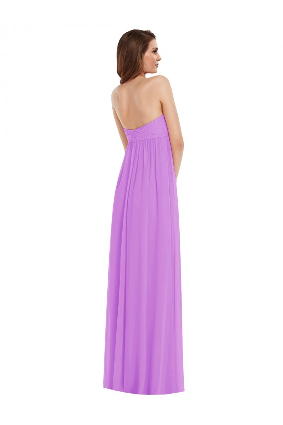 Online Violeta línea A Cuello de Corazón Gasa Largo Vestidos de dama de honor