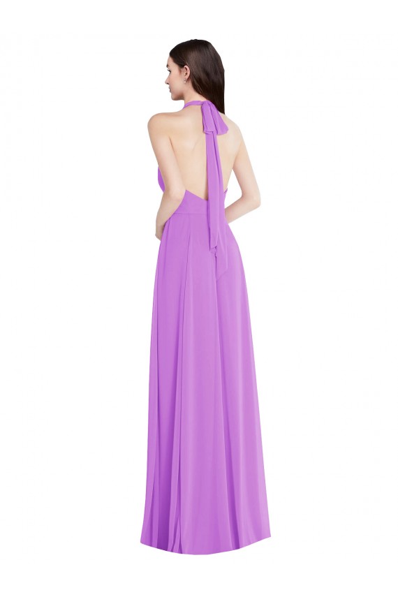 Online Violeta línea A Halter Gasa Largo Formales Vestidos de dama de honor / Vestidos de noche