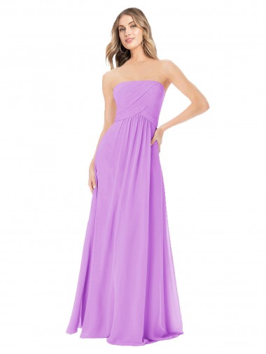 Online Violeta línea A Sin tirantes Gasa Largo Vestidos de dama de honor
