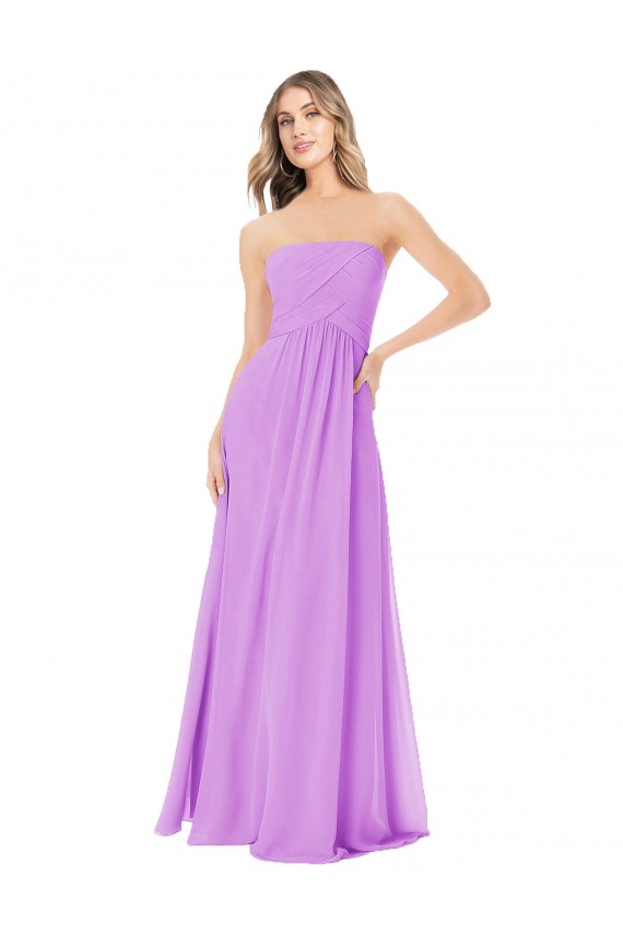 Online Violeta línea A Sin tirantes Gasa Largo Vestidos de dama de honor