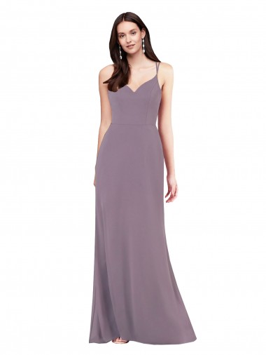 Online lavanda oscura Columna Cuello de Corazón Gasa Largo Formales Vestidos de dama de honor / Vestidos de noche