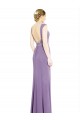 Online lavanda oscura línea A Cuello Barco Cuello Alto Gasa Largo Vestidos de dama de honor