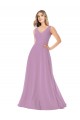 Online lavanda oscura línea A Cuello en V Gasa Largo Vestidos de dama de honor