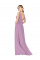 Online lavanda oscura línea A Cuello en V Gasa Largo Vestidos de dama de honor