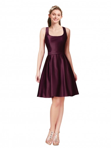 Online línea A Barco Satén Corto Vestidos de dama de honor / Vestidos de fiesta / Vestidos de cóctel