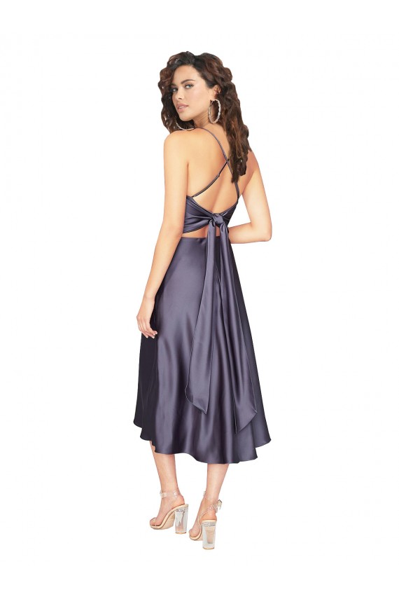 Online línea A Cucharón Midi Satén sedoso Corto Vestidos de dama de honor / Vestidos de fiesta / Vestidos de cóctel