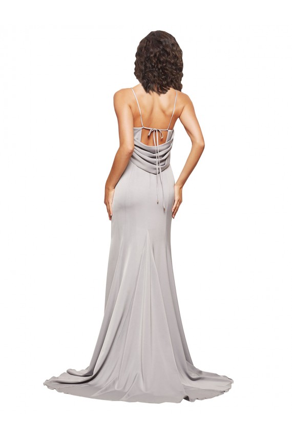 Online línea A Cuello Alto Barrer tren Satén elástico Largo Formales Vestidos de dama de honor / Vestidos de fiesta