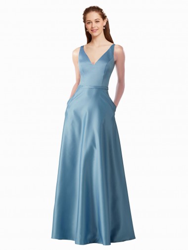 Online línea A Cuello Alto Satén Largo Vestidos de dama de honor / Vestidos de fiesta