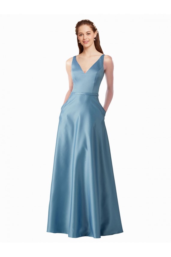 Online línea A Cuello Alto Satén Largo Vestidos de dama de honor / Vestidos de fiesta