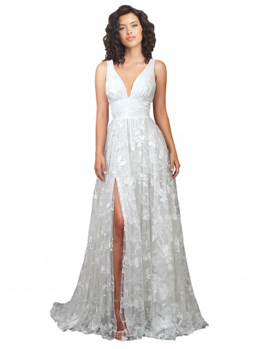 Online línea A Cuello en V Cola capilla Encaje Vestidos de novia
