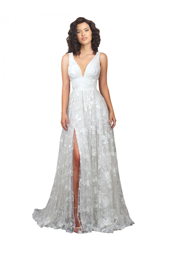 Online línea A Cuello en V Cola capilla Encaje Vestidos de novia