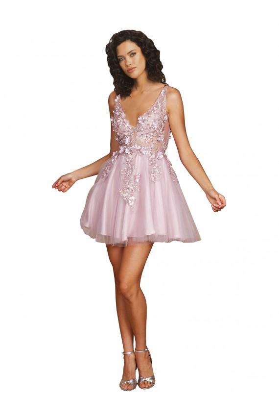 Online línea A Cuello en V Corto Tul Corto Vestidos de dama de honor / Vestidos de cóctel / Vestidos para homecoming