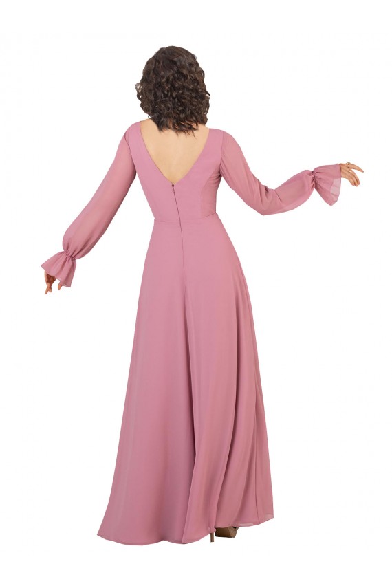 Online línea A Cuello en V Gasa Largo Vestidos de dama de honor